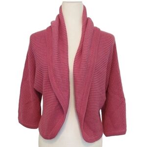 Nine West Merino Wool Blend Pink Dolman Sleeve Shrug Cropped Cardigan Barbiecore